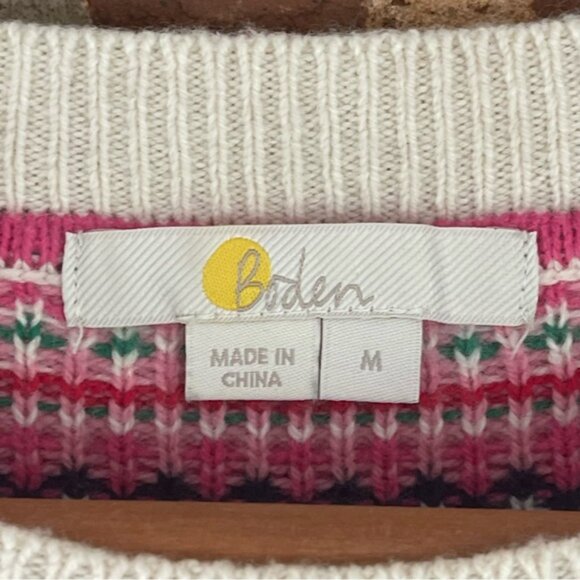 Boden Reindeer Fair Isle Christmas Cream Pink Green Holiday Sweater Size M - Picture 6 of 8